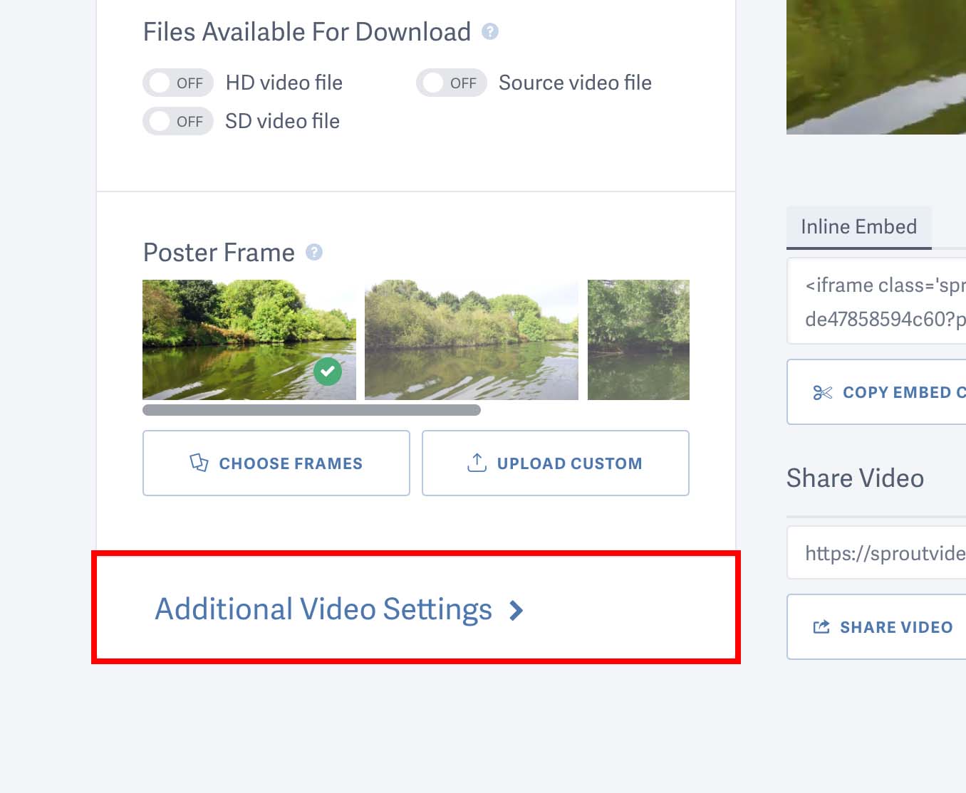Open the 'Advanced Video Settings' on SproutVideo video detail settings page