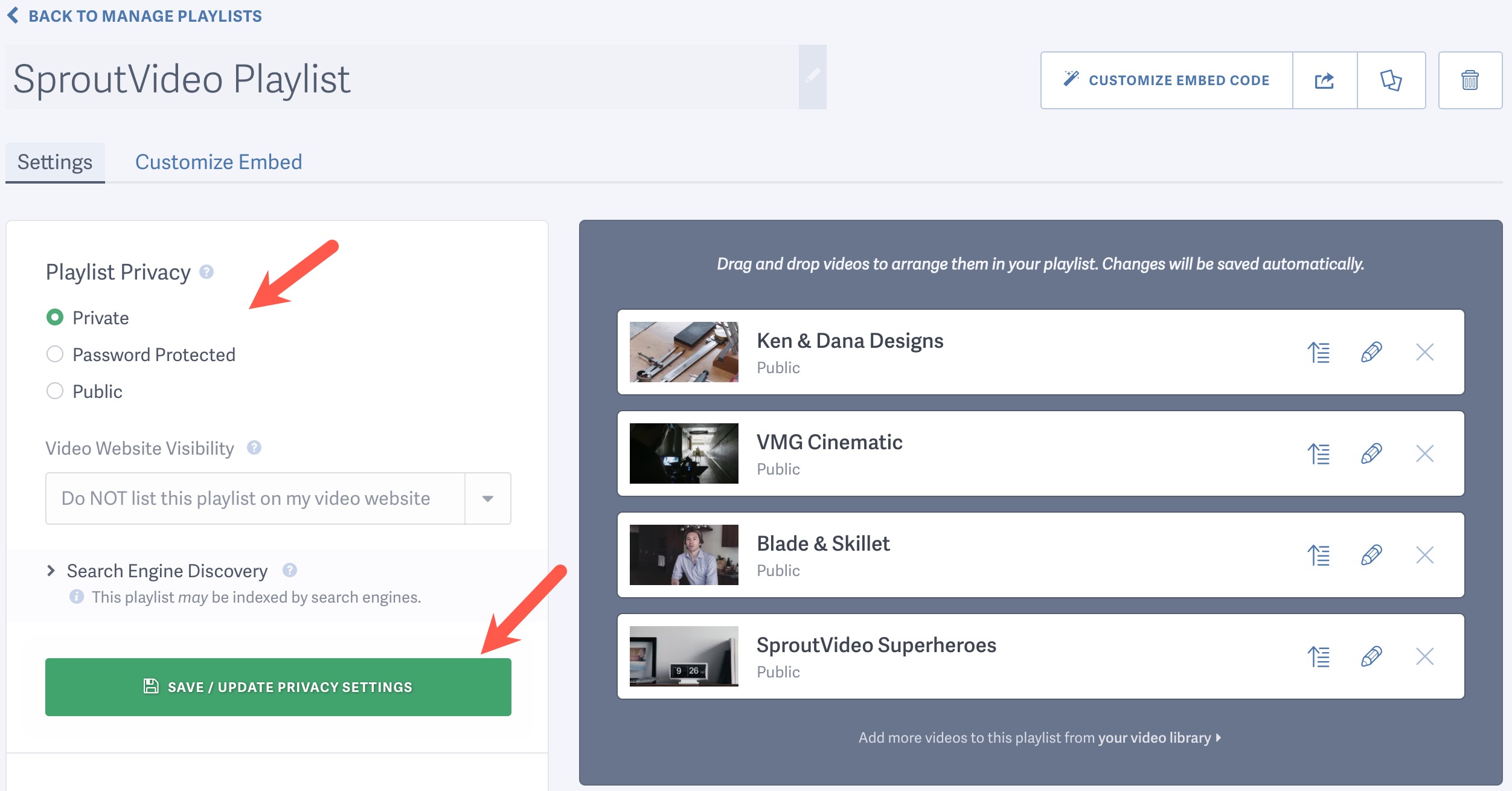 change a playlist privacy settings