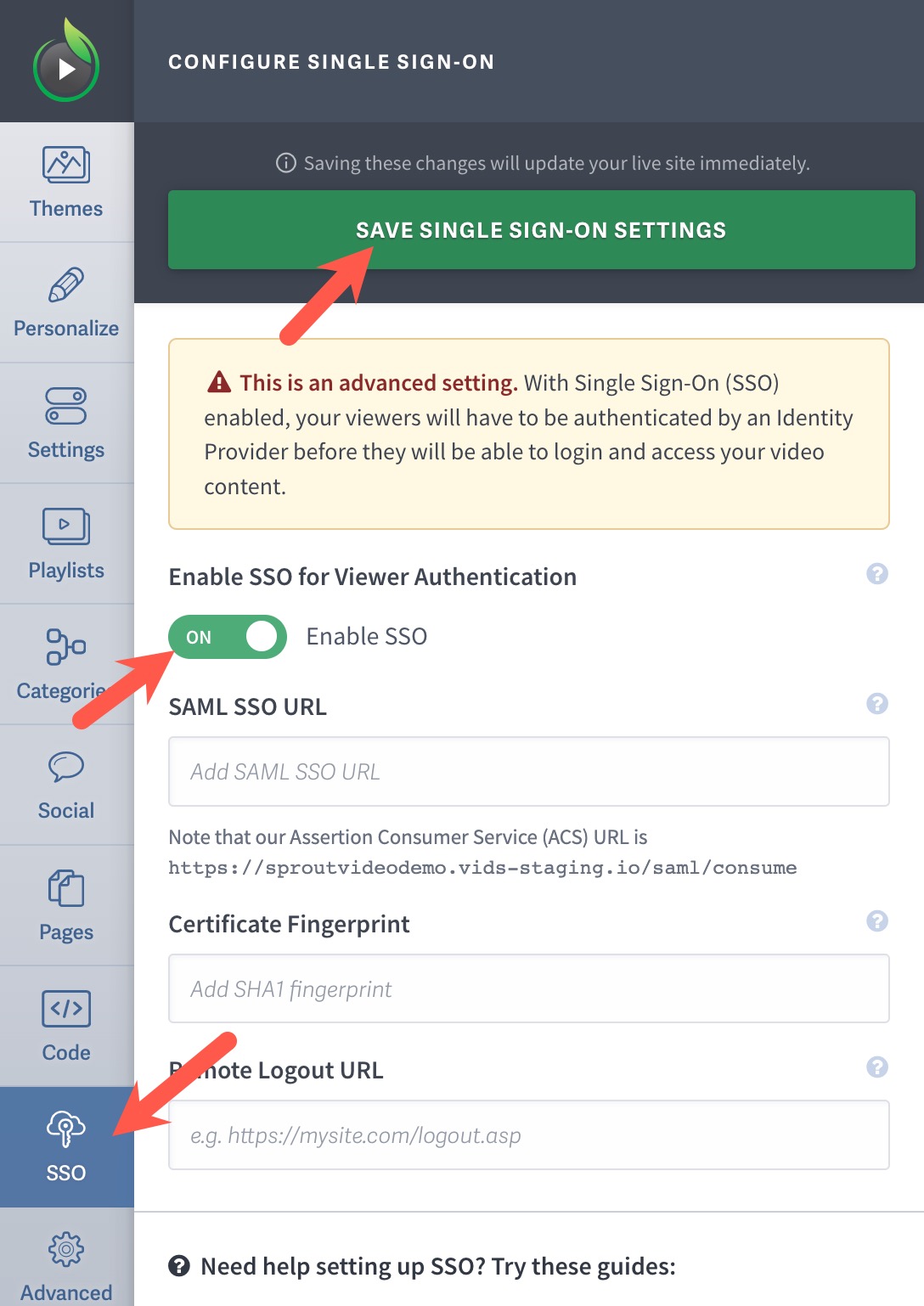 Enable SSO for your SproutVideo website