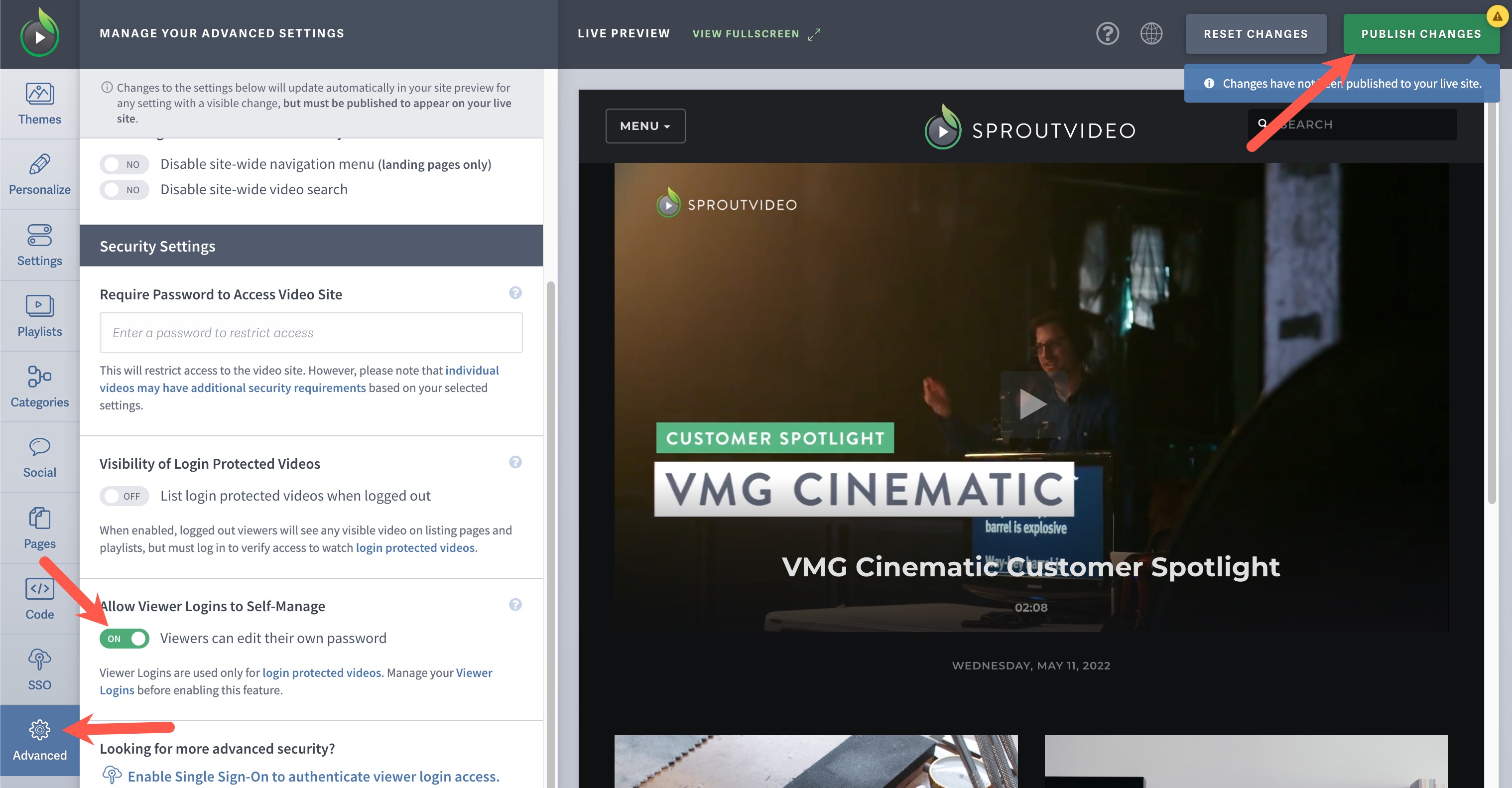 Allow Logins to Self-Manage Their Accounts on Your SproutVideo Website