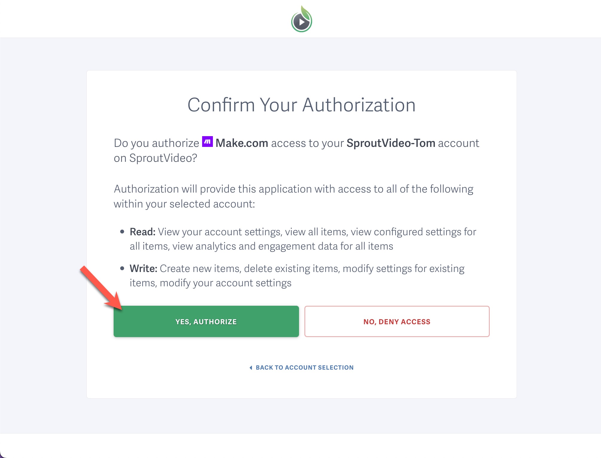 Authorize SproutVideo for Make.com